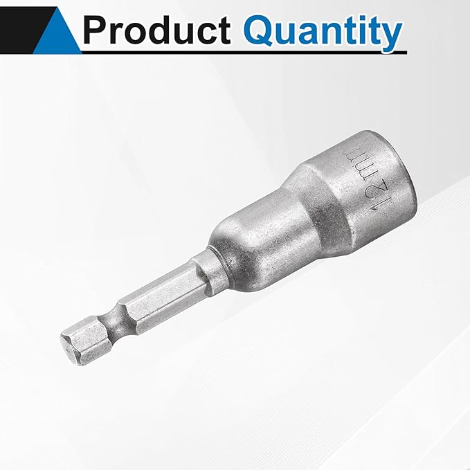 HARFINGTON Nut Driver Drill Bit 12mm Metric Socket 1/4" Hex Shank 2.56" (65mm) Long Magnetic 6-Point Sockets Quick Change CR-V Steel Bolt Setters for Power Drill Drivers