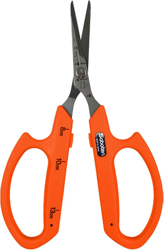 Saboten Stainless Steel Angled Blade Trimming Scissors Orange PT-13 160mm Precision Gardening Bonsai and Floral Shears Made in Japan