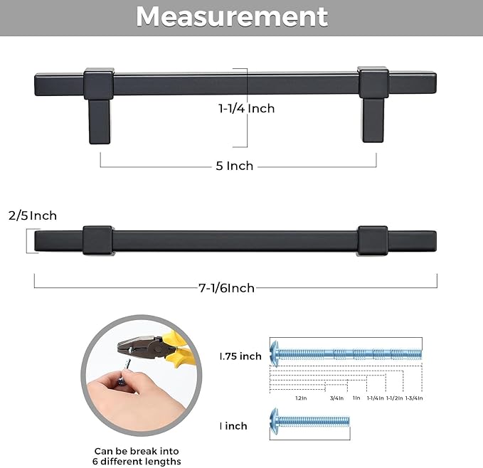 20 Pack Black Cabinet Handles - 5" Hole Center Cabinet Pulls Matte Black Drawer Pulls Cabinet Hardware Kitchen Handles for Cabinets