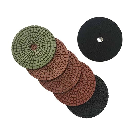 4" Wet Countertop Polishing Pads Set - #50 100 200 400 800 Set, Rubber Bcker - for Stone and Concrete Polishing