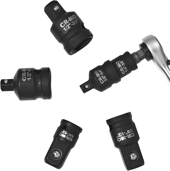 6PCS Impact Socket Adapter and Reducer Set,1/4", 3/8", 1/2" Impact Adapter Set Chrome Vanadium Steel Ratchet/Socket Conversion Kit (Impact-Black)