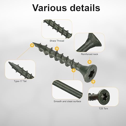 Wood Screws #8 x 1-1/4?쇺? T25 Star Torx Drive Flat Head Deck Screws, Green, 194Pcs (1lb)