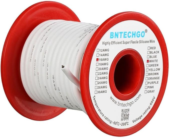BNTECHGO 16 Gauge Silicone Wire Spool 50 ft White Flexible 16 AWG Stranded Tinned Copper Wire
