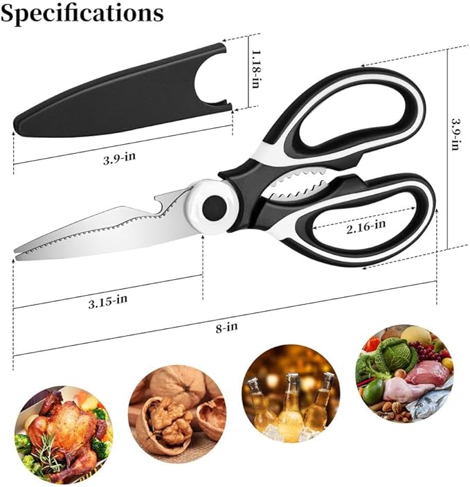 Kitchen Shears - QtoiKce Kitchen Scissors Heavy Duty Stainless Steel Food Shears for Cutting Meat, Fish, Poultry Shears Multipurpose Utility Scissors