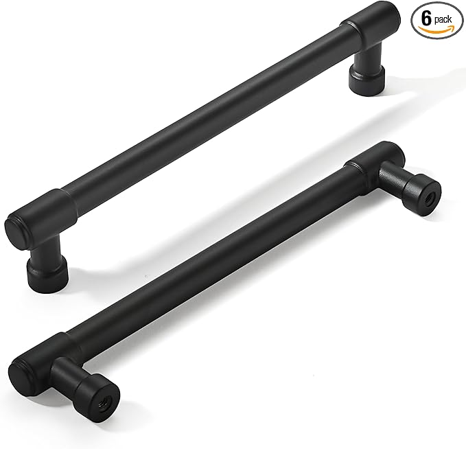 khtumeware Matte Black Cabinet Pulls - Center to Center 5" (Approx. 128MM) - Pack of 6 - Kitchen Handles for Cabinets Cupboard Handles Drawer Pulls