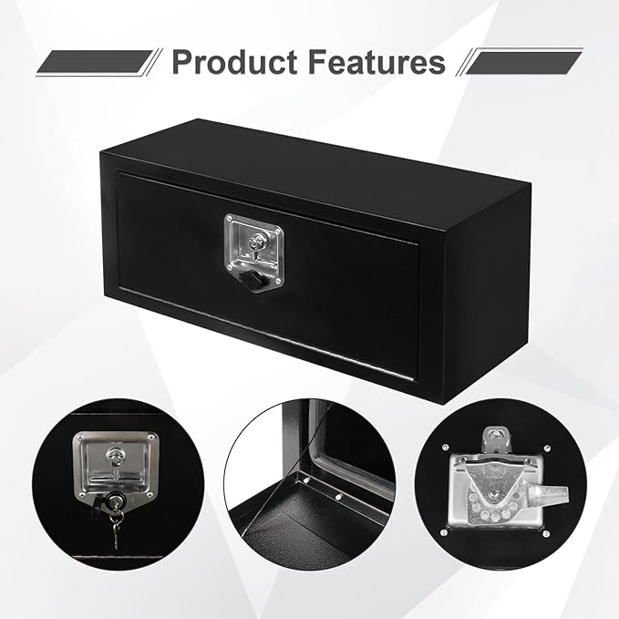27.75'' Steel Underbody Tool Boxes with Lock, Heavy Duty Waterproof Undermount Truck Tool Box for Vans, Trailers, RVS，Trucks, Black（27.75"*10"*10.5"）