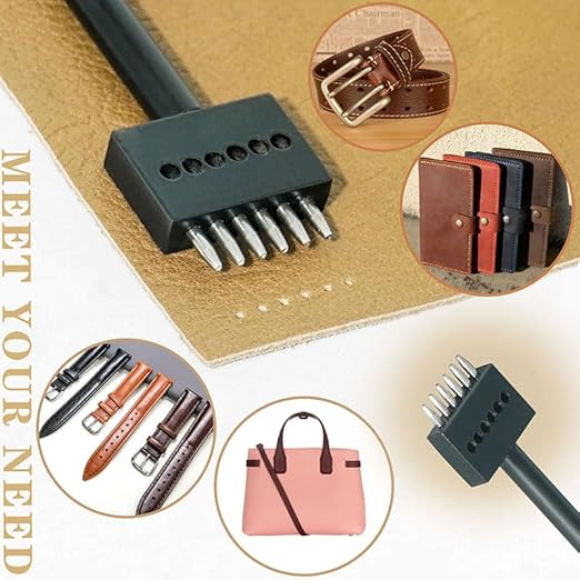 Leather Round Hole Punching Tool 3pcs Prong Punch Tool Set with 2/4/6 Prong Options for Precise Round Hole Punching DIY Leather Craft (4MM)