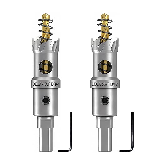 2-Pack 13/16" TCT Hole Saws for Hard Metal, Heavy Duty 21mm Tungsten Carbide Tipped Hole Cutters Set with Spring-Loaded Pilot Drill Bits for Stainless Steel, Metal, Iron, and Plastic.