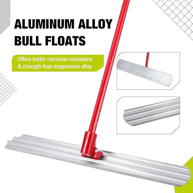 48"x8" Bull Float Kit, Aluminum Magnesium Alloy Concrete Float with Adjustable Bracket & Handles, Round End Finishing Tool Cement Tool
