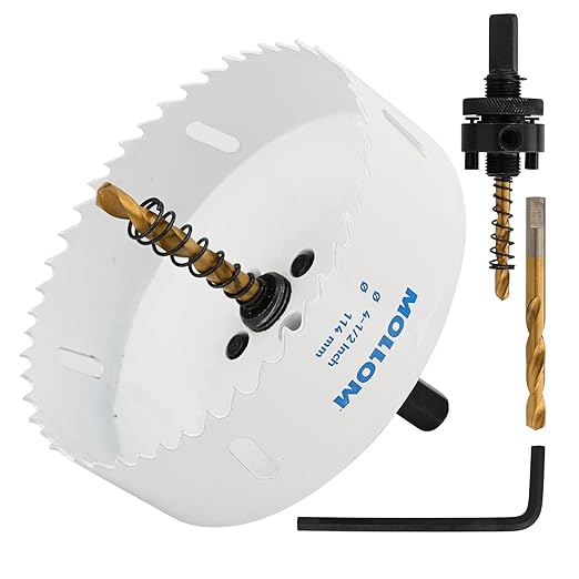 Mollom (114mm | 4-1/2") HSS M42 with 8% Cobalt BI-Metal Hole Saw with 2 Pilot Drill Bits & Arbor Smooth Cutting for PVC,Drywall,Wood,Plastic,Gypsum Board,Rubber