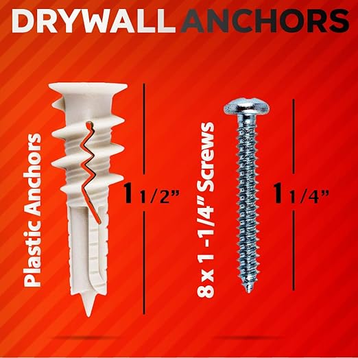 120Pcs #8 Self Drilling Drywall Anchors and Screws kit #8 x 1-1/4?? Superb Wall Anchors for Drywall, Holds Upto 75lbs ??No Drill Hole Required with These Dry Wall Screws and Anchors
