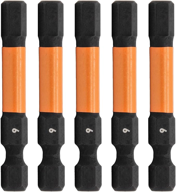 Railer 6mm Hex Drive Bit - Impact Grade S2 Steel 2" Hex Head Allen Wrench Drill Bit w/Quick-Release 1/4 Shank. (5pc)