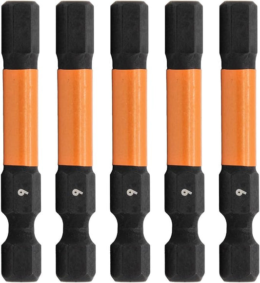 Railer 6mm Hex Drive Bit - Impact Grade S2 Steel 2" Hex Head Allen Wrench Drill Bit w/Quick-Release 1/4 Shank. (5pc)