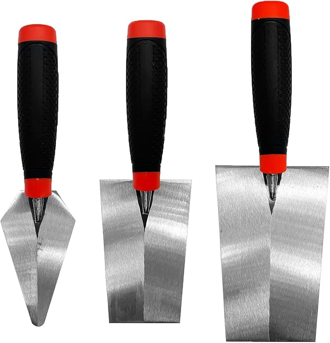 3 Pack Masonry Hand Tool Set, 5??Brick Pointing Trowel, 5.6??and 7??Bucket Margin Trowel, Carbon Steel Bricklaying Hand Tool for Concrete, Cement, Plaster, Tile Construction Projects