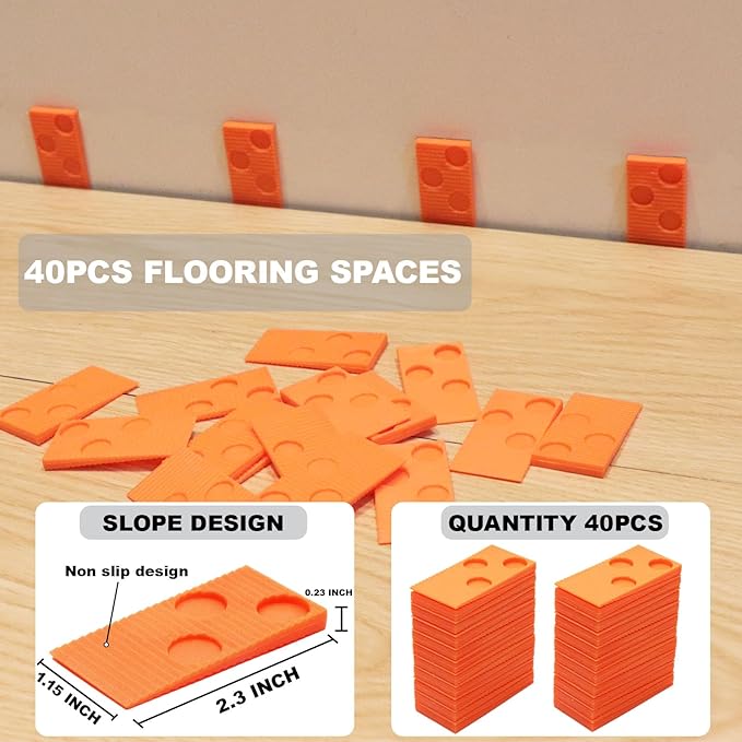 Laminate/Vinyl Flooring Tools, WHLLING 43PC Laminate Wood Flooring Installation Kit- 40Pcs Floor Spacers, Heavy Duty Pull Bar and Rubber Mallet, Upgraded Tapping Block for Vinyl Plank Flooring