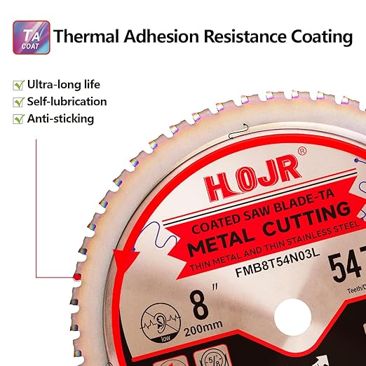 Dia 8"(200mm) 54-Tooth Arbor 1" Metal Cutting Circular Saw Blade, for Steel and Stainless Steel,The Cutting Head uses a Special Anti-Heat Sticking Coating,FMB 8 inch 54-Tooth 1" -TA