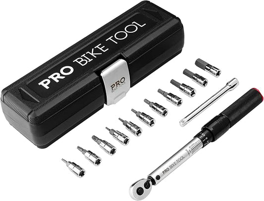 PRO BIKE TOOL Adjustable Torque Wrench Set - High-Precision 1/4 Wrench with 2-20 Nm Range - Complete Bike Tool Kit with Hex, Torx Bits, and Case for Easy Storage