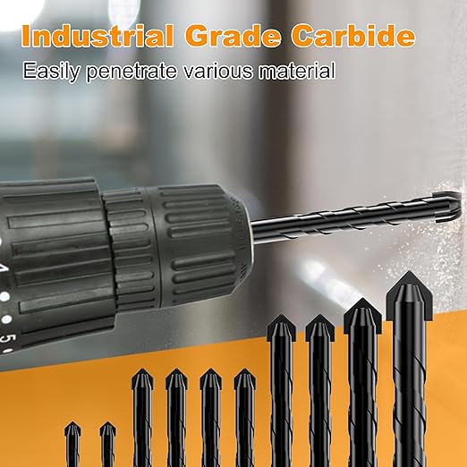 Masonry Drill Bit Set & Concrete Drill Bit Set, Professional Industrial Strength Carbide Drill Bits Tip (10PCS) for Concrete/Glass/Brick/Cement/Tile/Wood/Etc, 5/32"-1/2" by TITGGI