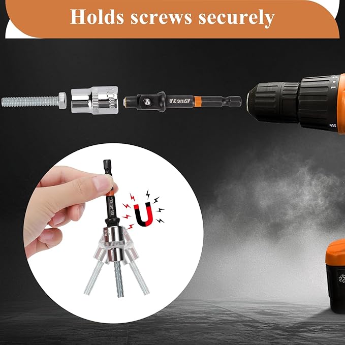 Magnetic Impact Driver Adapter Set: 3PCS Magnetic Extension Drill Socket Adapter 1/4 3/8 1/2" + 2.5inch Quick Release Bit Holder + 105 Degree Right Angle Drill Attachment