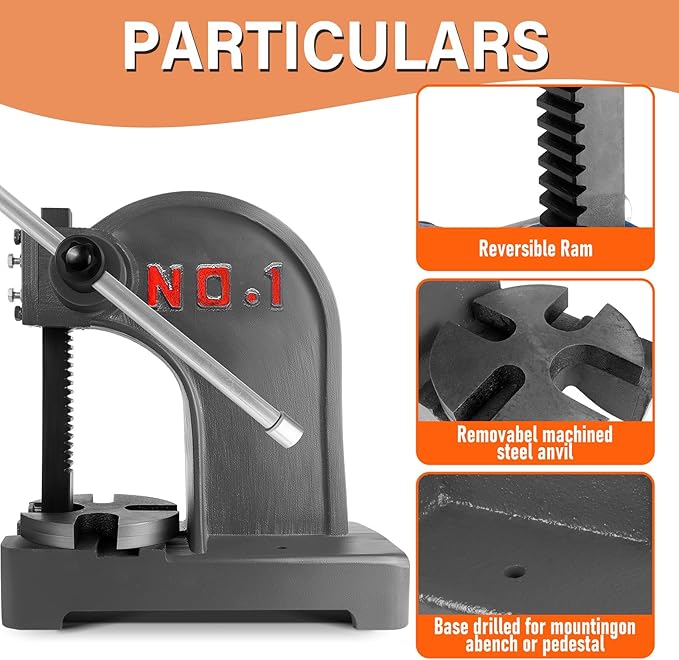 1 Ton Arbor Press Manual Heavy Duty Arbor Press Machine,5.5"" Work Height,Manual Arbor Press Cast Iron Desktop Punch Press,for Punching,Bending,Stretching (Black, 1T), DJ00701