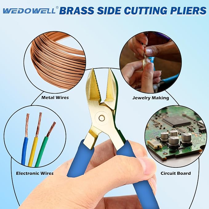WEDOWELL 7" Brass Side Cutting Pliers,Wire Cutter with Non-Slip Handle,Diagonal Pliers,Metal Cutting Tool for Crafting, Floral,Artificial Flowers,Chicken Wire, Electrical,Length 175mm