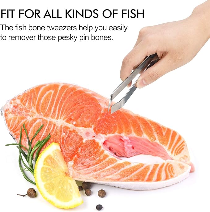 Fish Bone Tweezers, Professional Stainless Steel Flat and Slant Pliers Set for Kitchen Salmon Trout, 4 Pcs