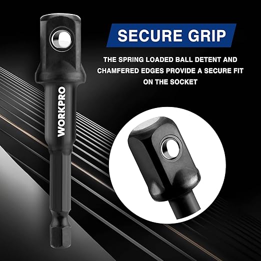 WORKPRO 6-Piece Socket Adapter Extension Set, 1/4, 3/8, 1/2-Inch Drive, 1/4-Inch Hex Shank, 2.6, 2.9 & 6 Inch Length, Impact Grade Extension Bit With Holder For Power Drill & Impact Driver