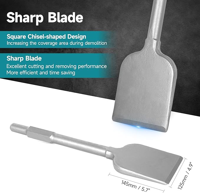 17.3 x 4.9 Inch Square Shovel Chisel - 65A Shank Steel Digging Shovel Chisel, Round Shank Spade Chisel, Ideal for Gardening, Landscaping, Concrete, Bricks, and Sand