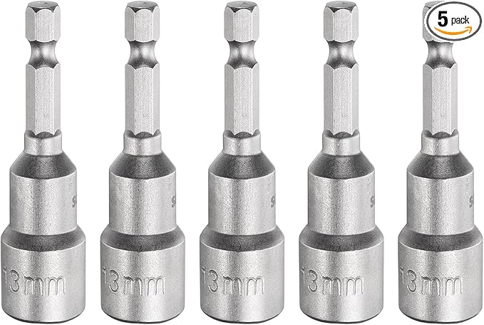 HARFINGTON 5pcs Nut Driver Drill Bit 13mm Metric Socket 1/4" Hex Shank 2.56" (65mm) Long Magnetic 6-Point Sockets Quick Change CR-V Steel Bolt Setters for Power Drill Drivers