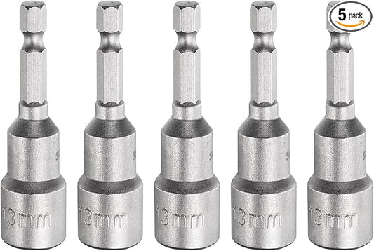 HARFINGTON 5pcs Nut Driver Drill Bit 13mm Metric Socket 1/4" Hex Shank 2.56" (65mm) Long Magnetic 6-Point Sockets Quick Change CR-V Steel Bolt Setters for Power Drill Drivers