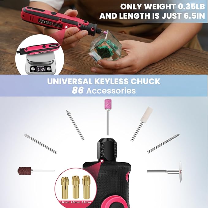 HARDELL Mini Cordless Rotary Tool, 5-Speed Rotary Tool Kit with 69 Accessories, 4V Power Rotary Tool for Cutting, Engraving, Sanding, Drilling, Polishing, Small Wood Carving tool or DIY Crafts竊늁ink)