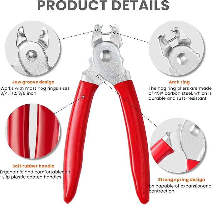 Hog Ring Pliers,Professional upholstery Hog Rings Pliers Kit,Auto Upholstery Installation Tool for Fence,animal pet cages,railings,wires,Ropes,sausage and Meat Casings(Straight Hog Ring Plier)