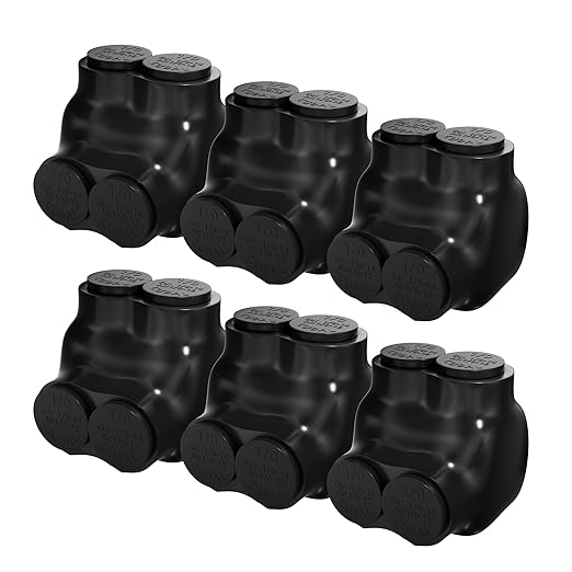 6 Pack 2 Port Insulated Multi Tap Connector 1/0-14AWG Black Insulated Connectors 3/16" Allen Hex Aluminum Wire Connector