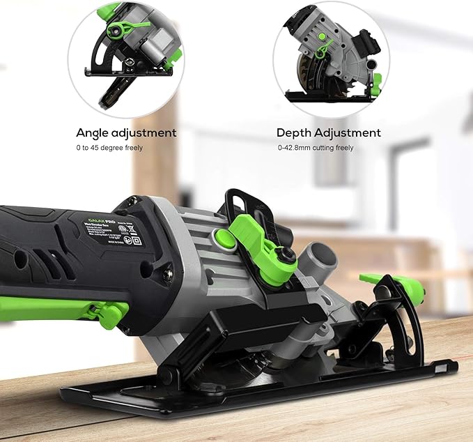 GALAX PRO 20V Cordless Mini Circular Saw 4-1/2" - 2.0Ah Battery, Laser/Rip Guide, 2 Blades(24T+60T), 3400RPM, 1-11/16" Cutting Depth