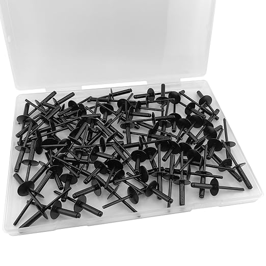 ALLCLEAN 90pcs All Black Large Flange Rivets,3/16 * 3/4" Open End Aluminum Blind Rivets,4.8 * 20 Pop Blind Rivet