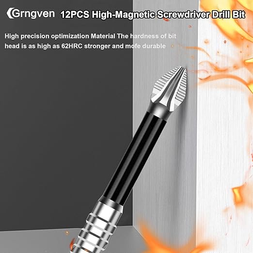 12PCS High Magnetic Screw Driver Drill Bit Set, Magnetic Drill Bits Anti-Slip Set, Strong Magnetic Durability Screwdriver Drill Bit Set, 25 50 65 70 90 150MM Magnetic Screwdriver Bits
