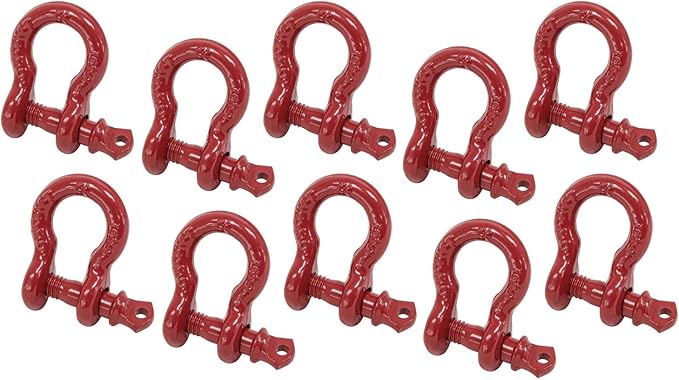 Mytee Products 5/16" Anchor Shackle Forged Carbon Steel w/Alloy Screw Pin WLL # 0.75 Ton (1,500 Lbs.)|Double Rust Protection Heavy Duty D Ring Shackle for Towing, Rigging & Vehicle Recovery (10 Pack)