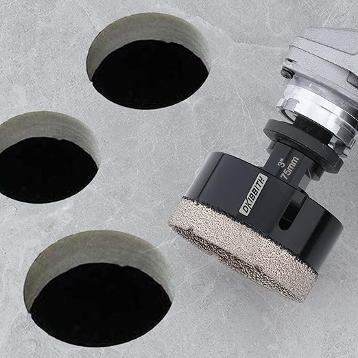 DKIBBITH 3'' Dry Diamond Core Drill Bit 75mm Diameter Tile Bits Vacuum Brazed Angle Grinder Hole Saw for Porcelain Ceramic Granite Brick Concrete with 5/8-11 Thread to 3/8'' Hex Shank Adapter, Black