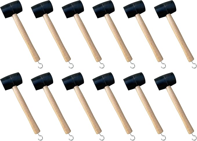 Sandbaggy Rubber Mallet | 20 oz Industrial Grade | For Applications Like Construction & Landscaping | Made of Solid Oak | Comfortable for All Day Use | Includes Tent Peg Remover (Pack of 12, Black)