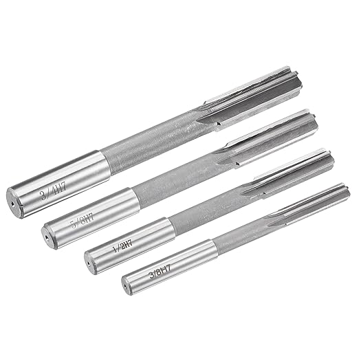 uxcell 3/8" 5/8" 1/2" 3/4" Chucking Reamer H7 Accuracy High Speed Steel Lathe Machine Reamer 6 Straight Flutes Round Shank Milling Cutter Tool Reamer Set for Bore Machining 4pcs