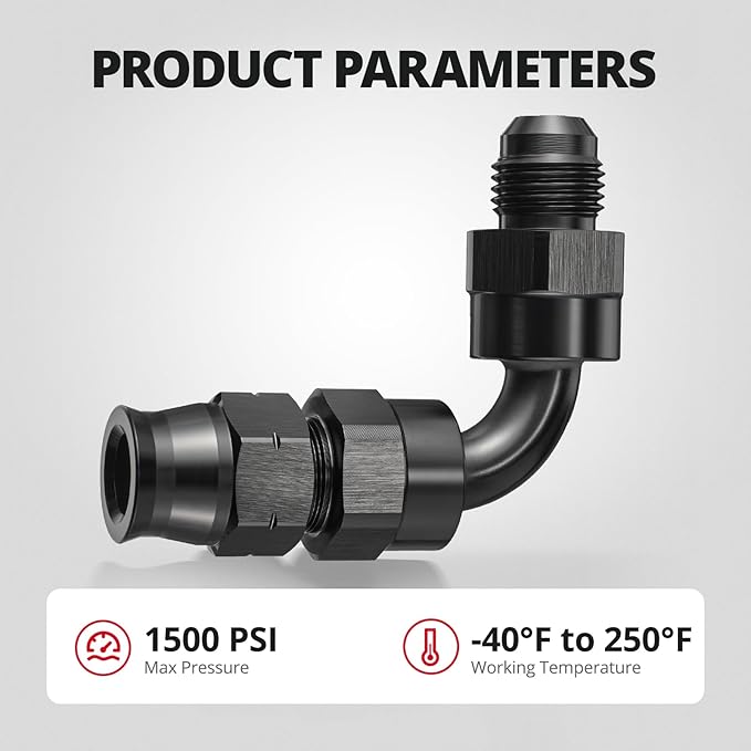 EVIL ENERGY 6AN Male to 3/8" Hardline Compression Fitting Adapter 90 Degree Aluminum Black