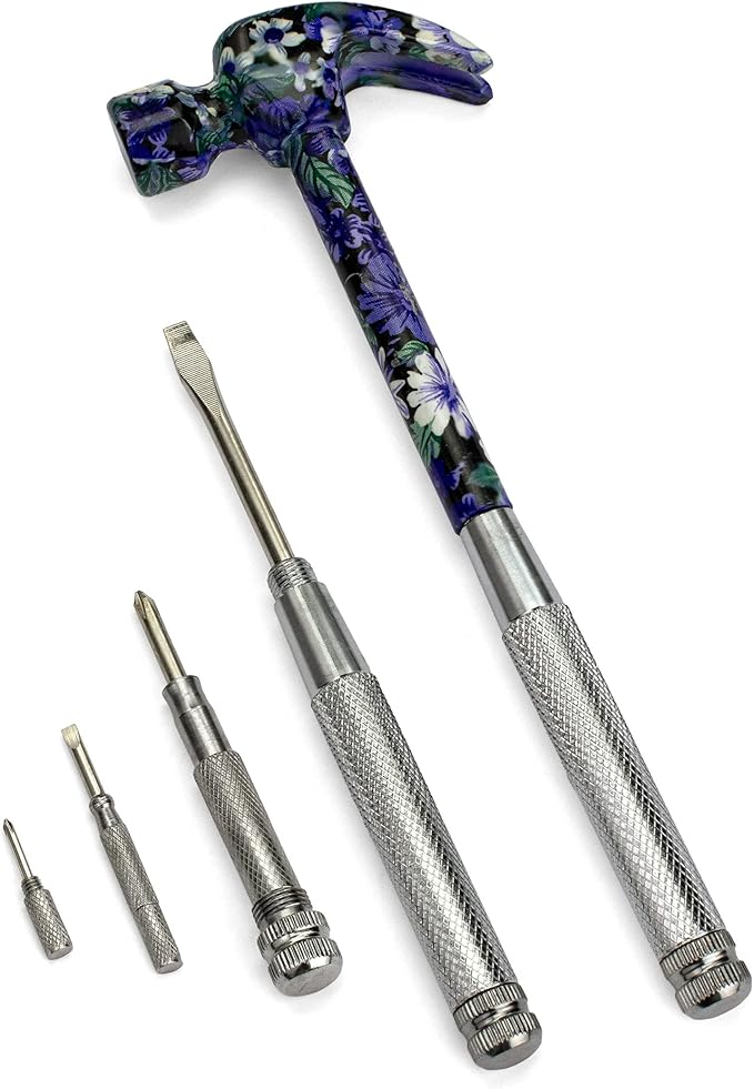 ENKAY - 6 in 1 Floral Hammer and Screwdriver, Multifunction Claw Hammer Tool with Flower Print (Pattern 5)