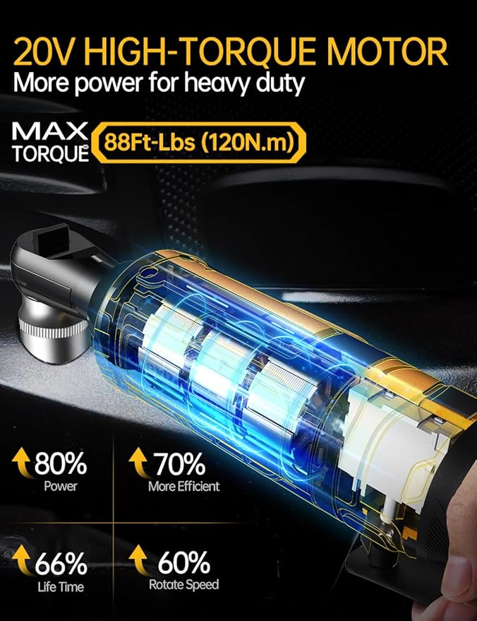 1/2 Inch Cordless Ratchet Wrench, for DEWALT 20V Max Battery, 88Ft-Lbs, 0-400RPM, Electric Ratchet Wrench Set with Variable Speed Trigger, Reinforced Head, R&F Switch, 7 Sockets, 1/2" to 3/8" Adapter