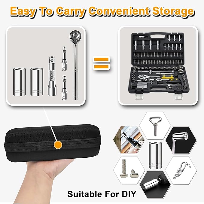 Universal Socket Wrench Tool set (7-19mm) Multi-Function Professional Super Socket Tool Sets unscrew any bolt with Power Drill Adapter and 3/8 inch Ratchet wrench