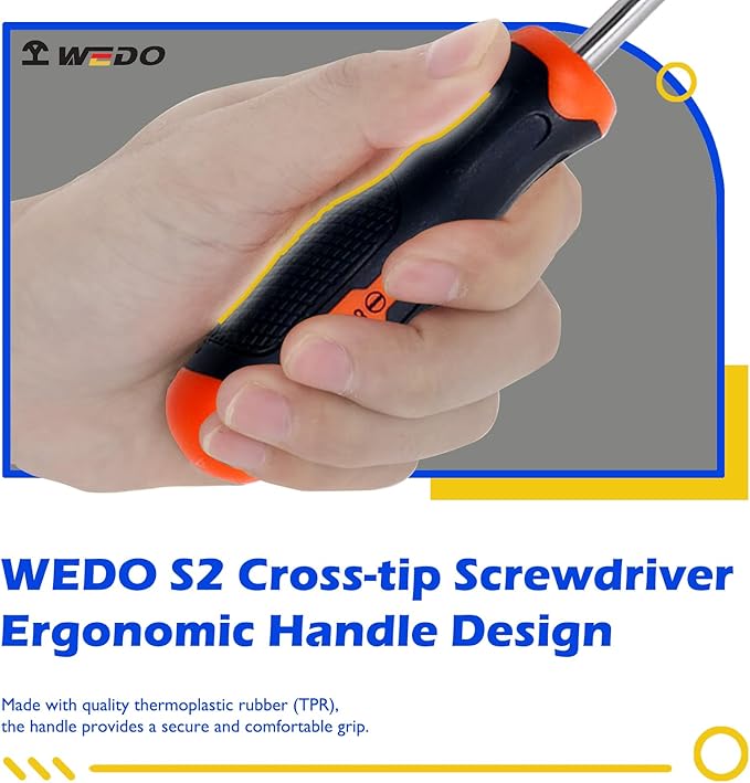 WEDO Phillips Screwdriver S2 Steel die-forged Magnetic Tip Ergonomic Comfortable Non-Slip Handle,PH1*200mm