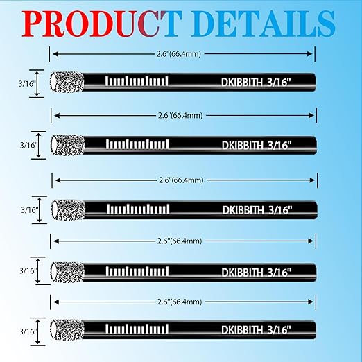 5-Pack 3/16" Dry Diamond Drill Bits Set, 5mm Tile Drill bits for Ceramic Porcelain Marble Granite Tile Stone Glass Brick, Integrated Coolant for Fast Dry Drilling, Round Shank, with Storage Case