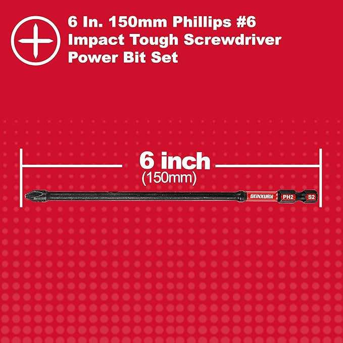 Impact Tough #2 Phillips 6 in. D2 Steel Long Extension Insert Driver Bits,20Pack 1/4 Inch Hex Shank Long Cross Magnetic PH2 Screwdriver Bits Set