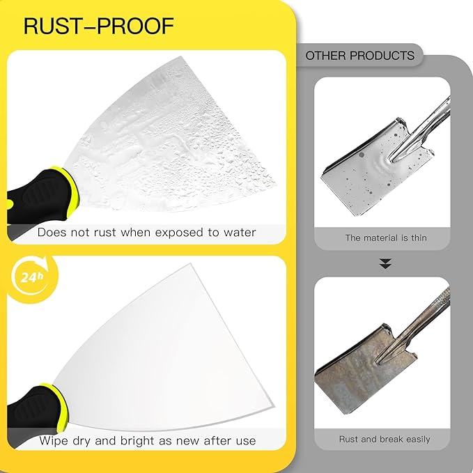 DEKEones Putty Knife Scrapers, 6 Inch Spackle Knife, Metal Scraper Tool for Drywall Finishing, Plaster Scraping, Decals, and Wallpaper