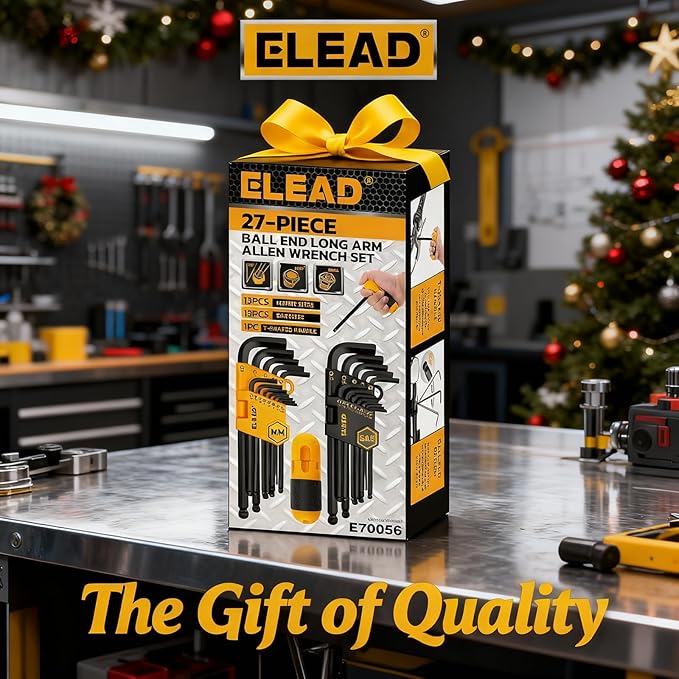 ELEAD Allen Wrench Hex Key Set: Premium 27pcs Durable Hex Key Set with Grip Handle, Long and Short Arm with Ball End, Metric & SAE Size Allen Key Set, Organized Storage