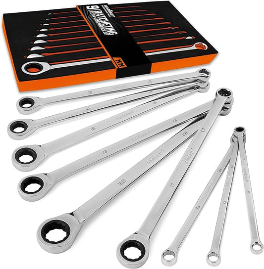 HORUSDY Extra Long Ratcheting Wrench Set, 8-22MM Double Box End, 9-Piece Metric CR-V Steel, with EVA Foam Tool Organizer
